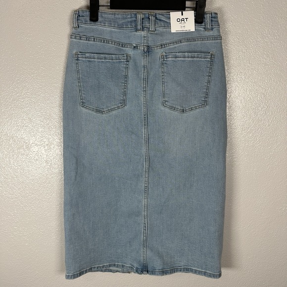 NEW OAT New York Denim Midi Front Slit Skirt Womens Size 6/28 Light Wash - Picture 3 of 6
